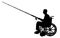 Silhouette of a disabled man in a wheelchair with a fishing rod