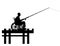 Silhouette of a disabled man in a wheelchair with a fishing rod in his hand fishing