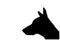 Silhouette of a Doberman puppy on a white background. Dog`s head with ears protruding upward