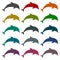 Silhouette dolphin icons set with long shadow