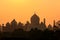 Silhouette of domes and minarets of Taj Mahal at sunset, Agra, Uttar Pradesh, India