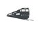 Silhouette of double cabin electric diesel locomotive pulling passenger train in perspective view.. Simple flat illustration.