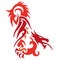 The silhouette of the dragon is painted red with various lines. Dragon animal logo