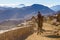 Silhouette dromedar camel on the background of the mountain of St. Moses, Egypt, Sinai