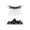 Silhouette Drone puts out fire. Outline icon of firefighting quadcopter. Black illustration of airplane spraying water or flame