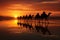 Silhouette of Drover Leading a Caravan of Camels on the Trail. Generative By Ai