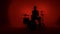 Silhouette drummer playing drum on a red background. Studio shot footage