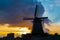 Silhouette of dutch windmill in the village of Zaanse Schans