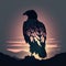 Silhouette Of Eagle At Sunset. Generative AI