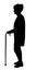 Silhouette of Elderly woman with glasses walking with cane