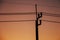 Silhouette electric pole and sunset