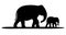 Silhouette of an elephant and baby elephant. simple vector illustration isolated on white background