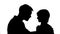 Silhouette of emotional male touching female shoulders, family quarrel, crisis