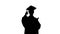 Silhouette Energetic female graduate walking with diploma and giving motivating speech.