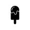 Silhouette eskimo pie. Melting ice cream. Outline icon of Popsicle. Black simple illustration of ice lolly with flowing icing.