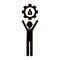 Silhouette executive man holding a gear wheel frame with money bag