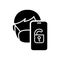 Silhouette Face id smartphone. Facial recognition system when wearing medical mask, respirator. Outline illustration of phone