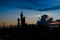 Silhouette factory with dramatic sky background,petrochemical plant area with beautify sky at sunset