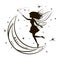 Silhouette of fairy with moon and stars