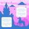 Silhouette of Fairytale Magic Castle and Unicorn on Sunset Background, Banner Template with Place fo Text Vector