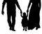Silhouette family with baby go by the arms, legs