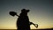 silhouette of farmer carries shovel on his shoulder, farming, working in field with soil soil, go to drip plantation