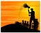 Silhouette Farmer harvest rice cartoon shape