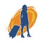 Silhouette of a fashionable female carrying a wheeled luggage travel bag. Silhouette of a business woman doing business trip