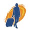 Silhouette of a fashionable female carrying a wheeled luggage travel bag. Silhouette of a business woman doing business trip