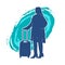 Silhouette of a fashionable female carrying a wheeled luggage travel bag. Silhouette of a business woman doing business trip