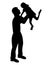 Silhouette father and daughter on white background