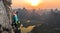 Silhouette of female athlete on Chinese mountain