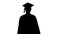 Silhouette Female Graduate in Cap and Gown Wearing Medical Mask Walking.