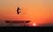 Silhouette of female gymnast jumping on trampoline