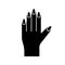 Silhouette Female hand with long nail. Outline icon of manicure. Black simple illustration of gel polish, curing, beauty salon,