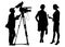 Silhouette of female journalist interviewing  woman, videographer recording on video camera. Vector illustration