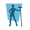 silhouette of a female worker standing pose with a shovel on her hand.