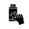 Silhouette Finger confirms signature of successful payment. Mobile device and cash register receipt. Online cash desk. Black