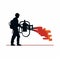 Silhouette Firefighter Spraying Fire With Blow Nozzle - Industrial Design