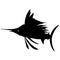 Silhouette fish sword, marlin. Emblem tattoo or logo for a sports club or fishing, black outline on a white background