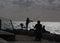 The silhouette of fisher on the seaside in Tel Aviv.