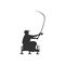 Silhouette of fisherman casting fishing rod on white background. Feeder in action. Vector Illustration.