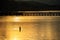 Silhouette fisherman near Wooden bridge, Sangkhlaburi