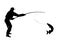 Silhouette of a fisherman with a pike fish