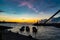 Silhouette of fisherman port of Hanga Roa Village at sunset in Easter Island