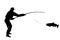 Silhouette of a fisherman with salmon fish