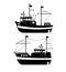 Silhouette of the Fishing Boat, Side View, Commercial Fishing Trawler, Industrial Seafood Production, Water Transport