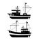 Silhouette of the Fishing Boat, Side View, Commercial Fishing Trawler, Industrial Seafood Production, Water Transport