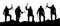 Silhouette of five climbers with ice axe in hand