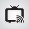 Silhouette flat icon, simple vector design with shadow. TV with antenna and wireless internet sign
